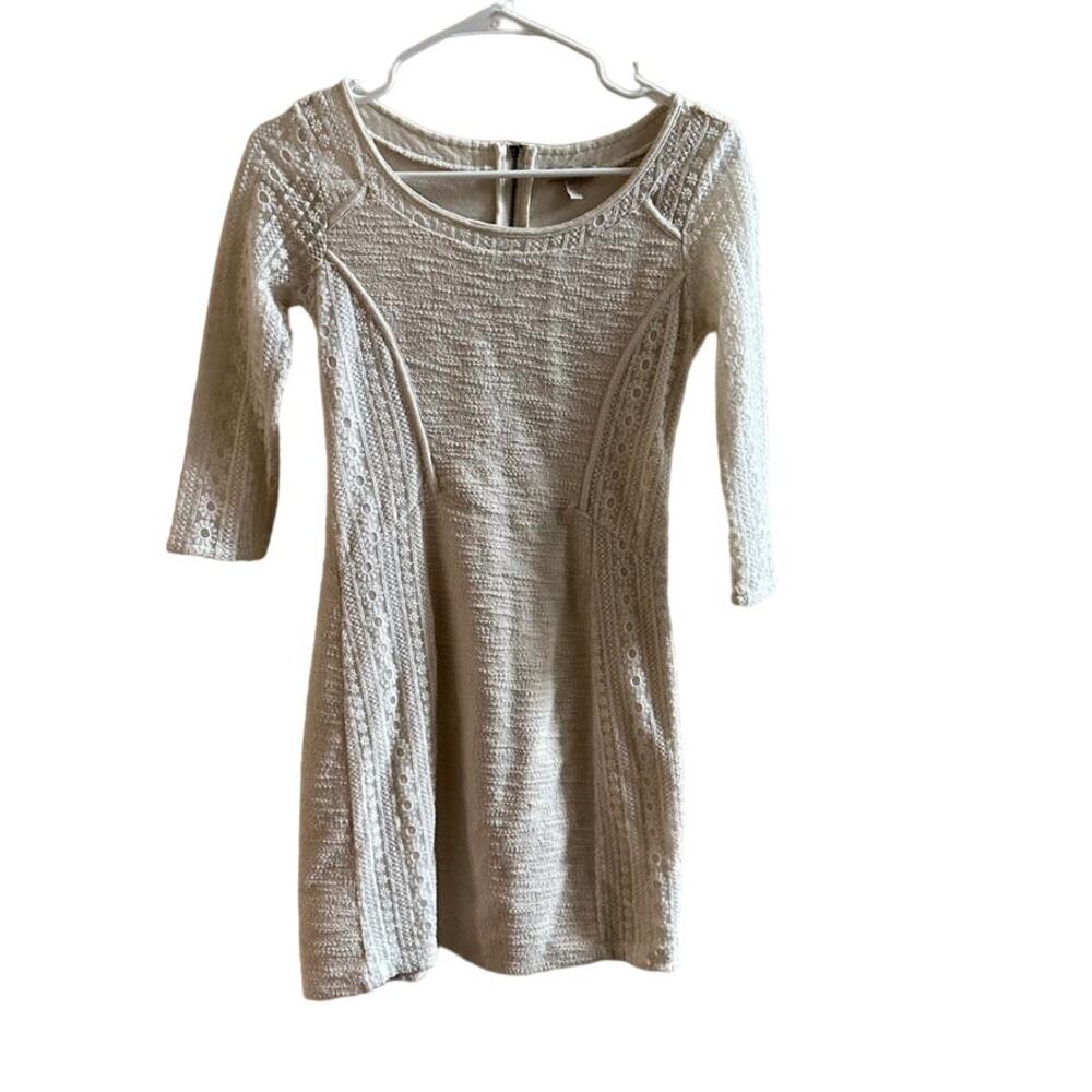 Bordeaux Womens Dress XS Ivory Lace 3/4 Sleeve Mini Cream Boho Fit Flare